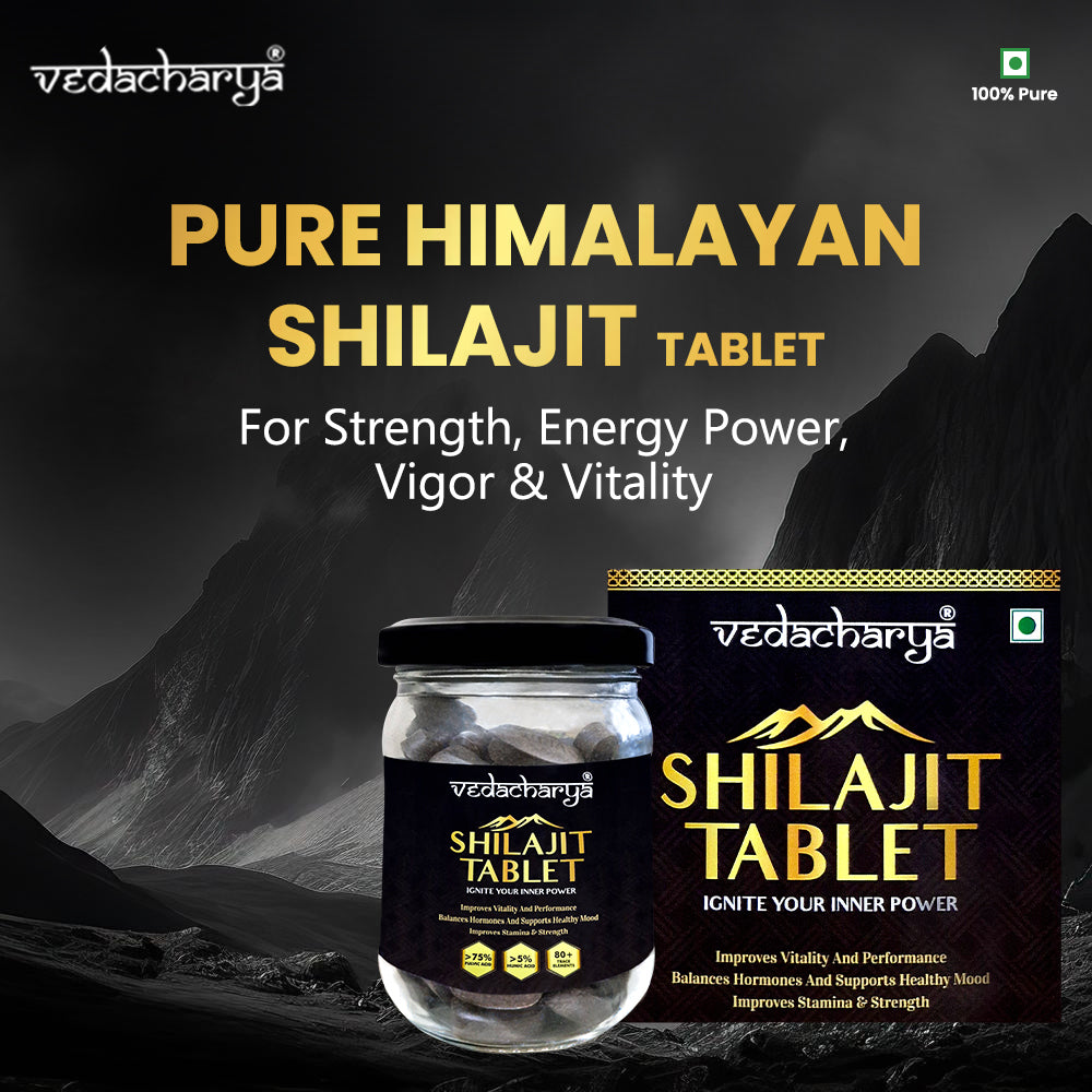 Vedacharya Shilajit Tablets with 100% Pure Himalayan Shilajit for Strength, Energy, Power, Vigor & Vitality