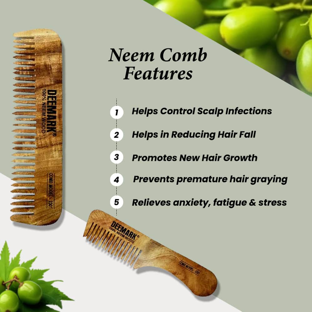 Neem Comb - Oil Treated Kacchi Neem Wooden Comb - Wide Tooth