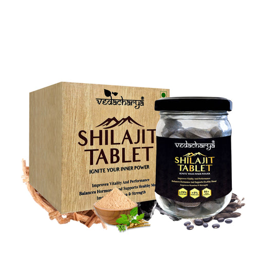 Vedacharya Shilajit Tablets with 100% Pure Himalayan Shilajit for Strength, Energy, Power, Vigor & Vitality